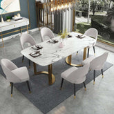 Rectangular modern marble dining table with stainless steel base, 70.9 inches long main product image